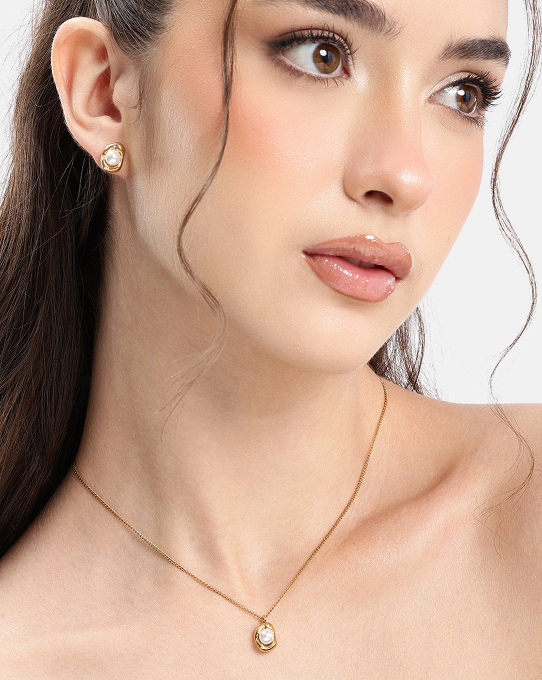 Gold Plated Freshwater Pearl Necklace and Earring Set