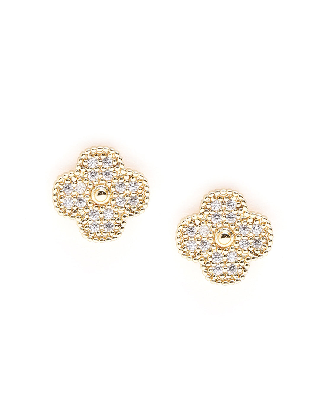 Gold Plated CZ Clover Necklace and Earring Set