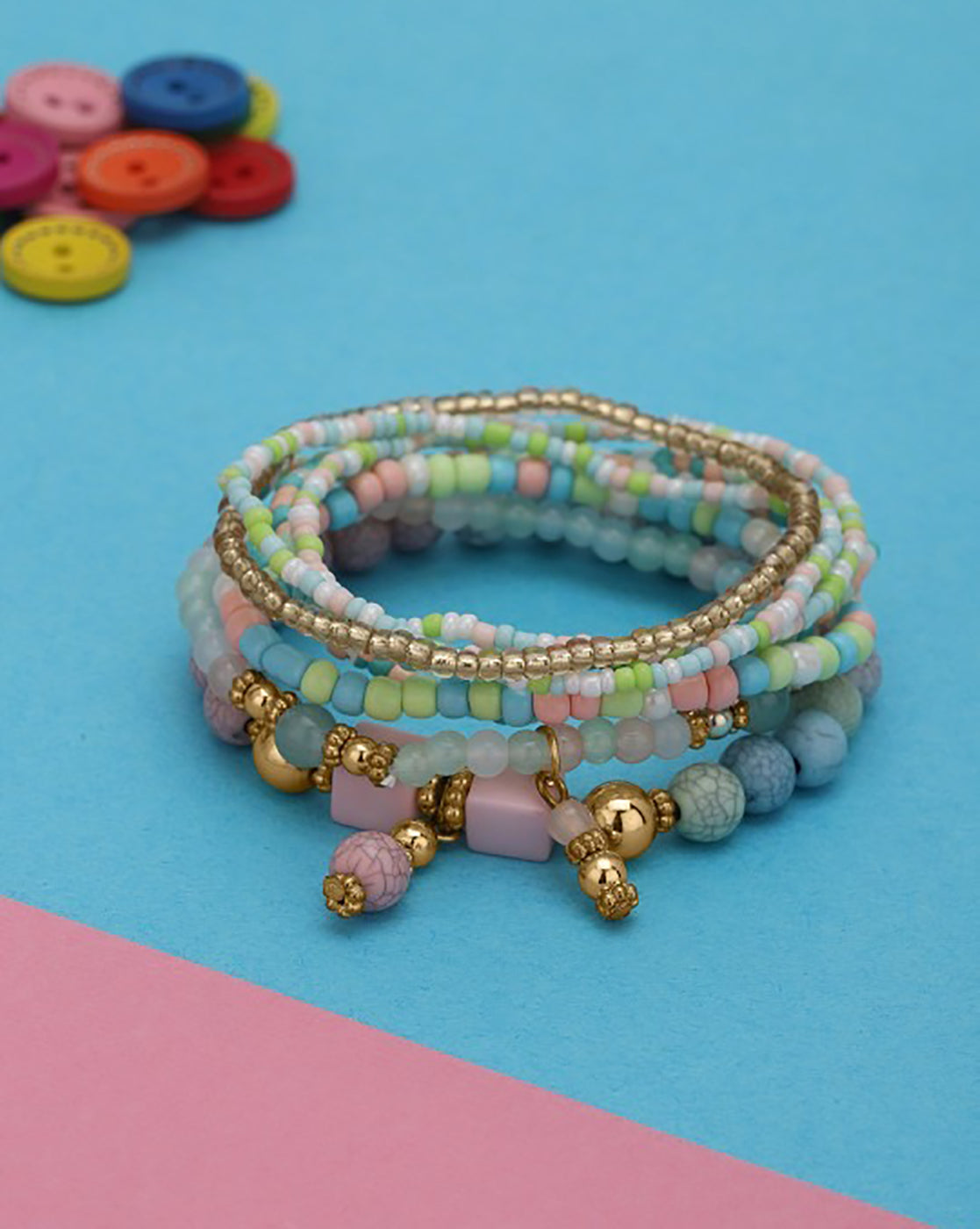 GenZ Multi Colour Fancy Bead Charm Bracelet Set of 8