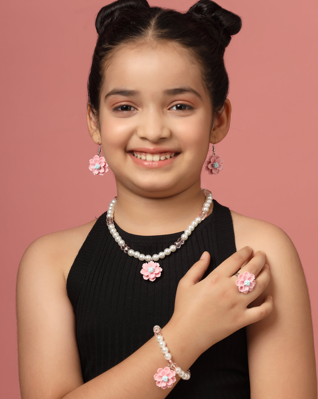 Silver Plated Multi Colour Garden themed Jewellery Set for Girl