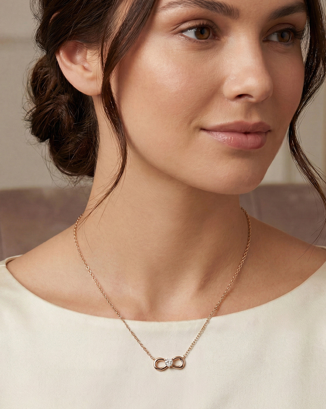 18kt Rose Gold Plated CZ Infinity & Heart Necklace