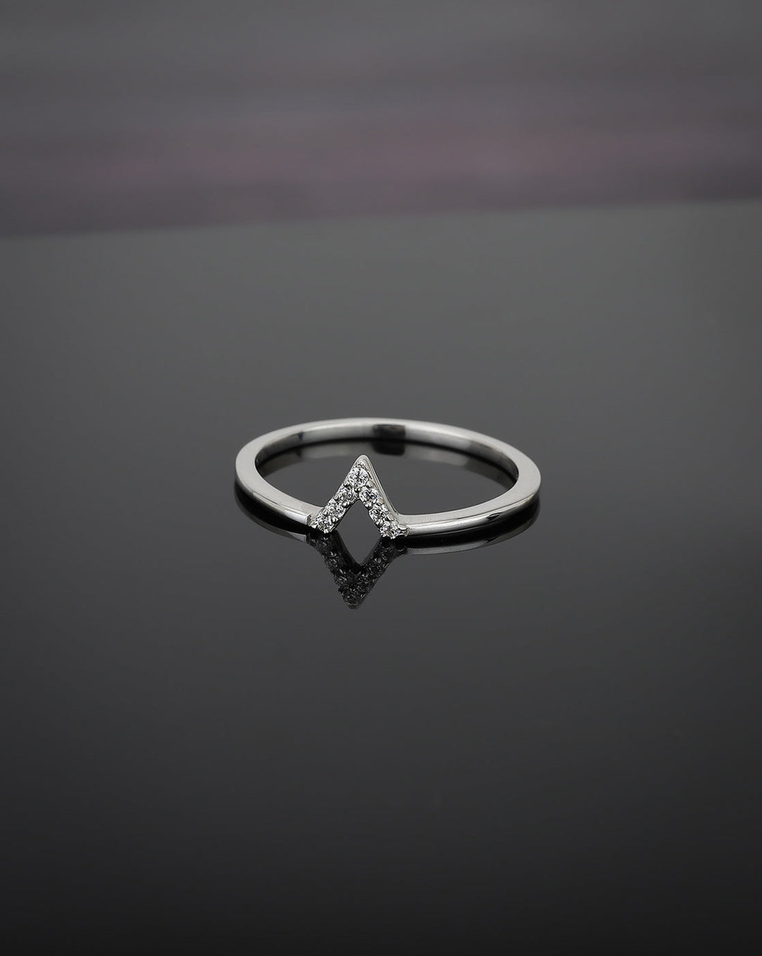 Carlton London 925 Sterling Silver Rhodium Plated Silver Toned "V" Shape Cz Studded Finger Ring For Women