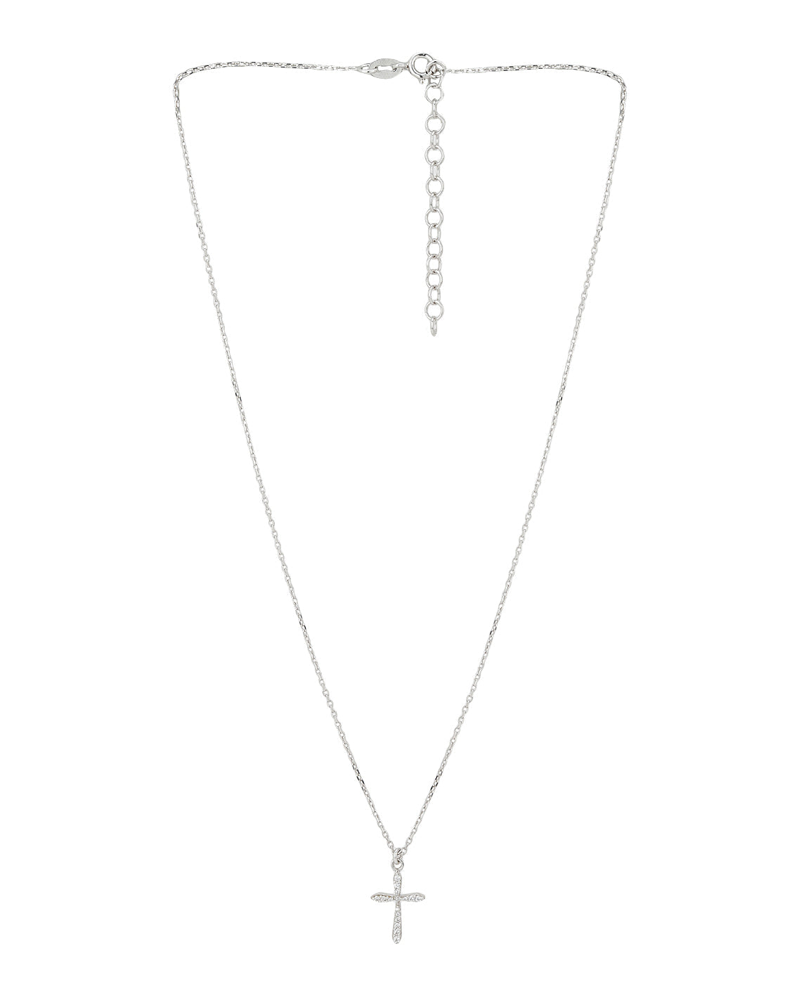 Rhodium Plated with CZ Greek Cross Pendant with Chain