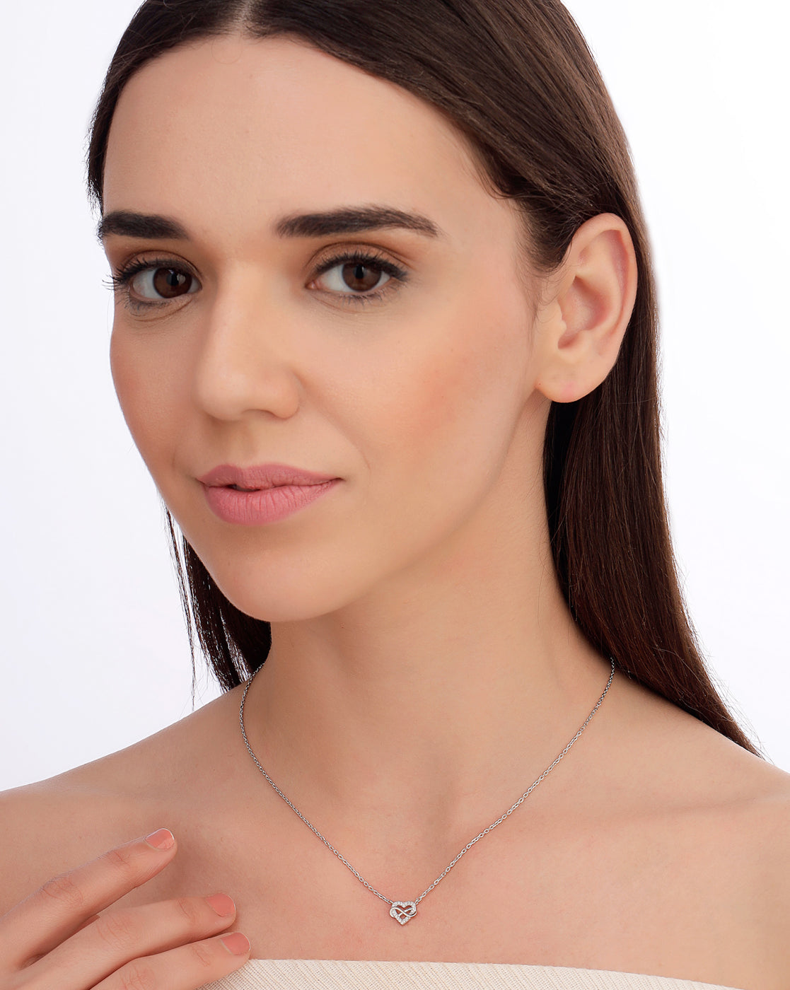 925 Sterling Silver Rhodium Plated CZ Heart with Infinity Necklace