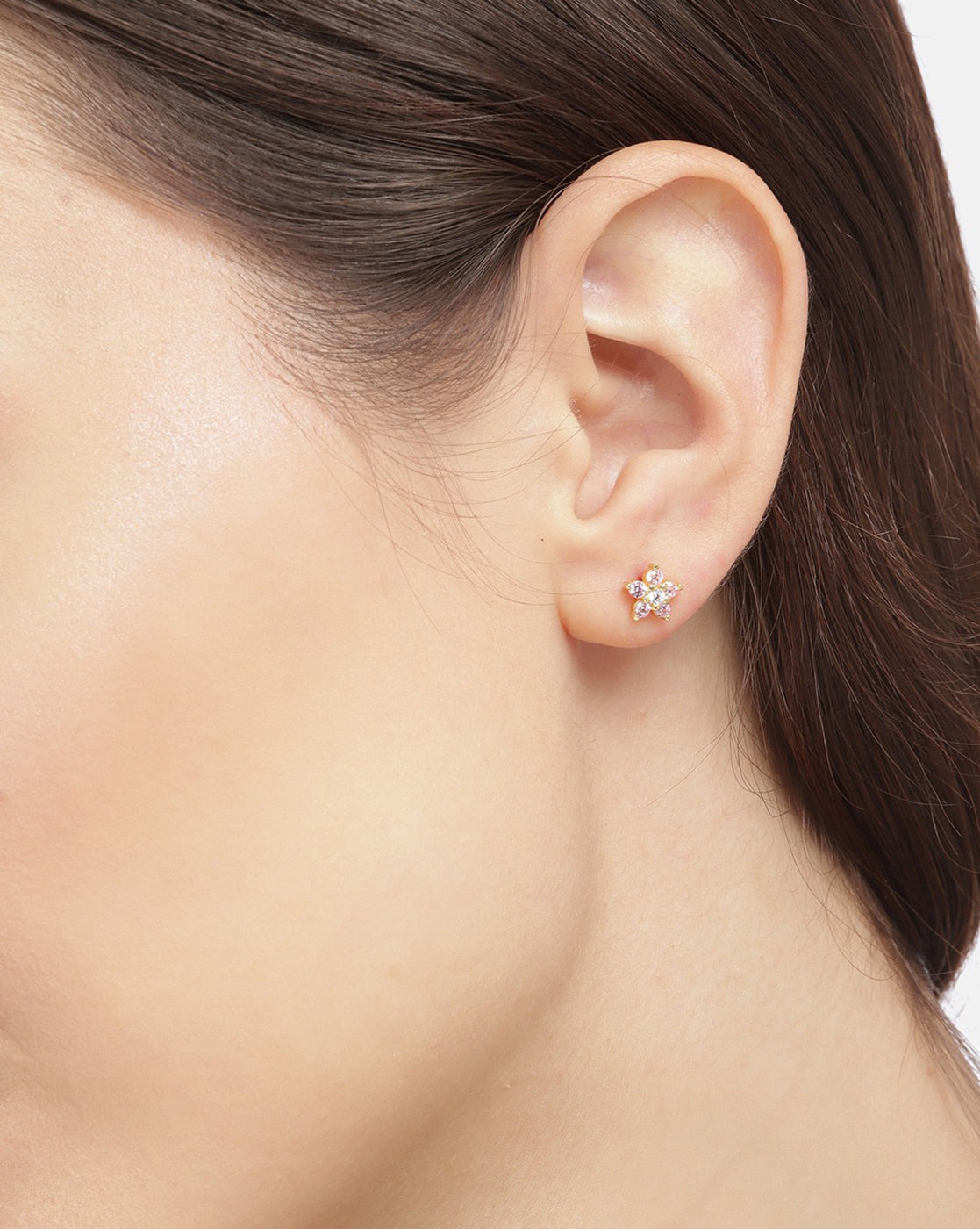 925 Sterling Silver 18kt Gold Plated with CZ Floral Stud Earring for Women