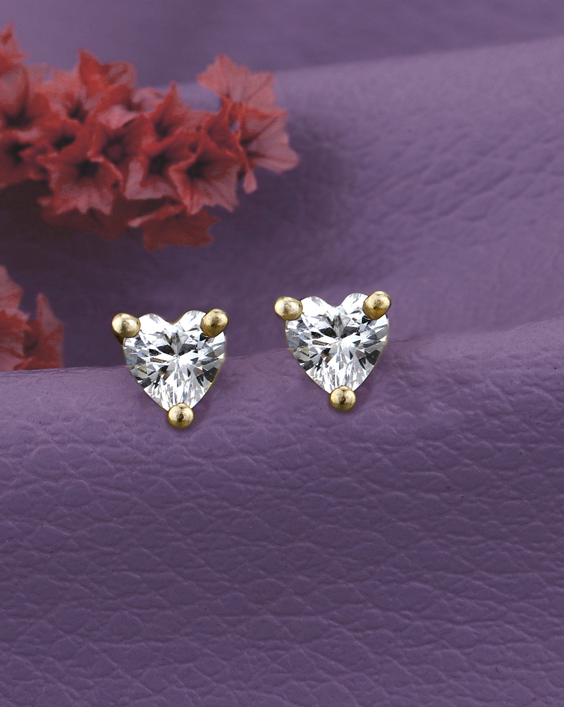 925 Sterling Silver 18kt Gold Plated CZ Heart Petite Stud Earring