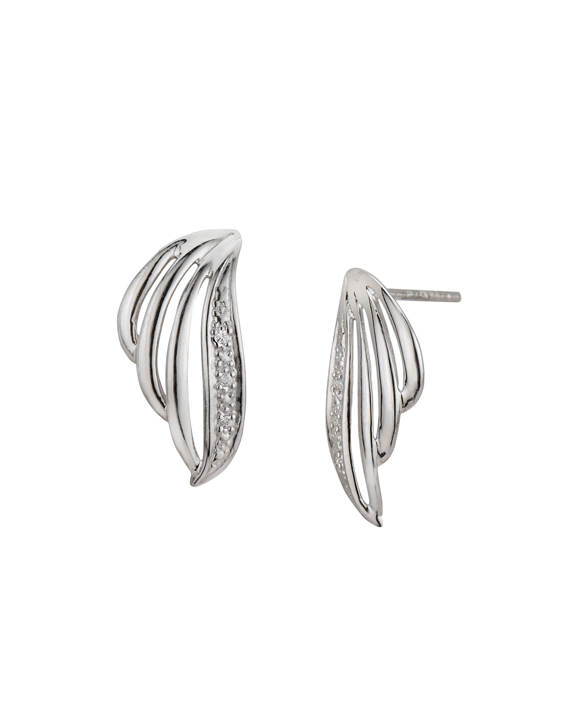 925 Sterling Silver Rhodium Plated CZ Leaf Drop Earring