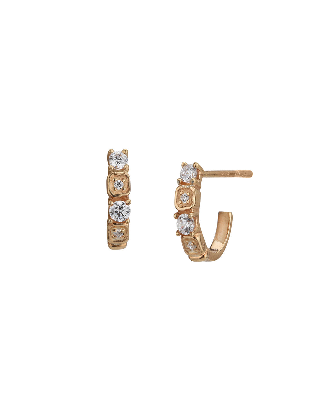 925 Sterling Silver 18kt Rose Gold Plated CZ Half Hoop Earring