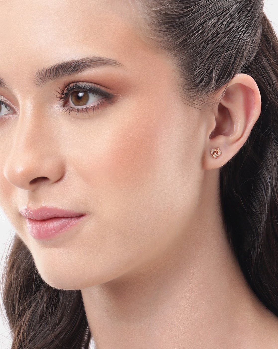 925 Sterling Silver 18kt Rose Gold Plated CZ Mini Stud Earring