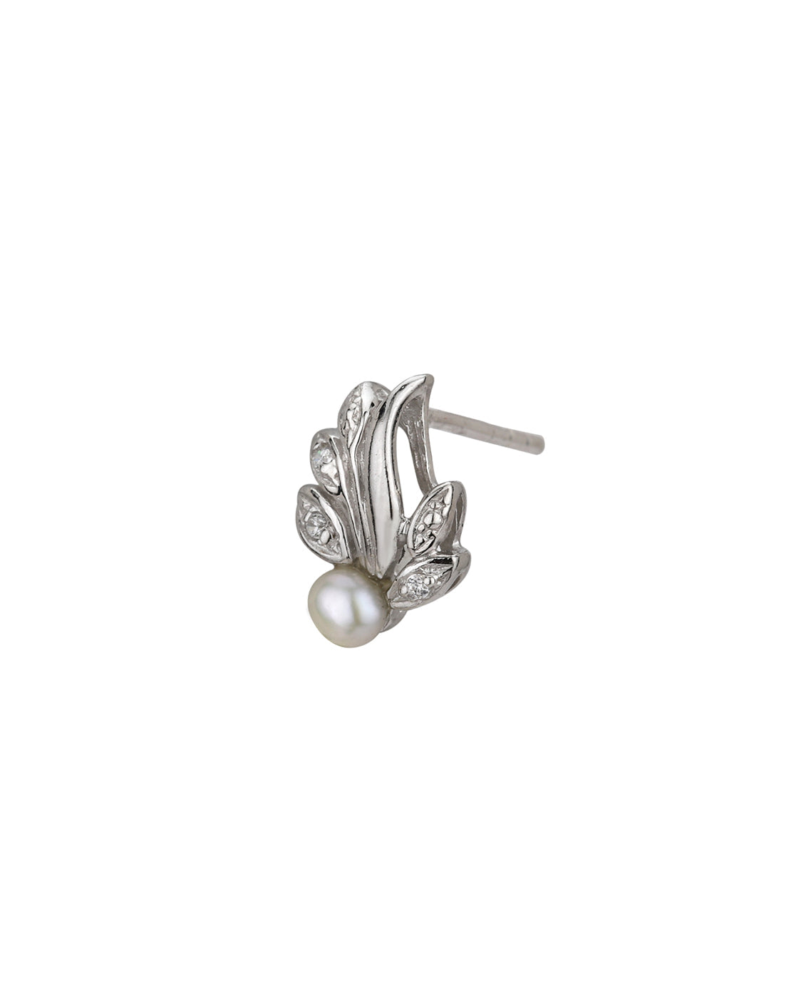 925 Sterling Silver Rhodium Plated CZ and Pearl Fancy Stud Earring