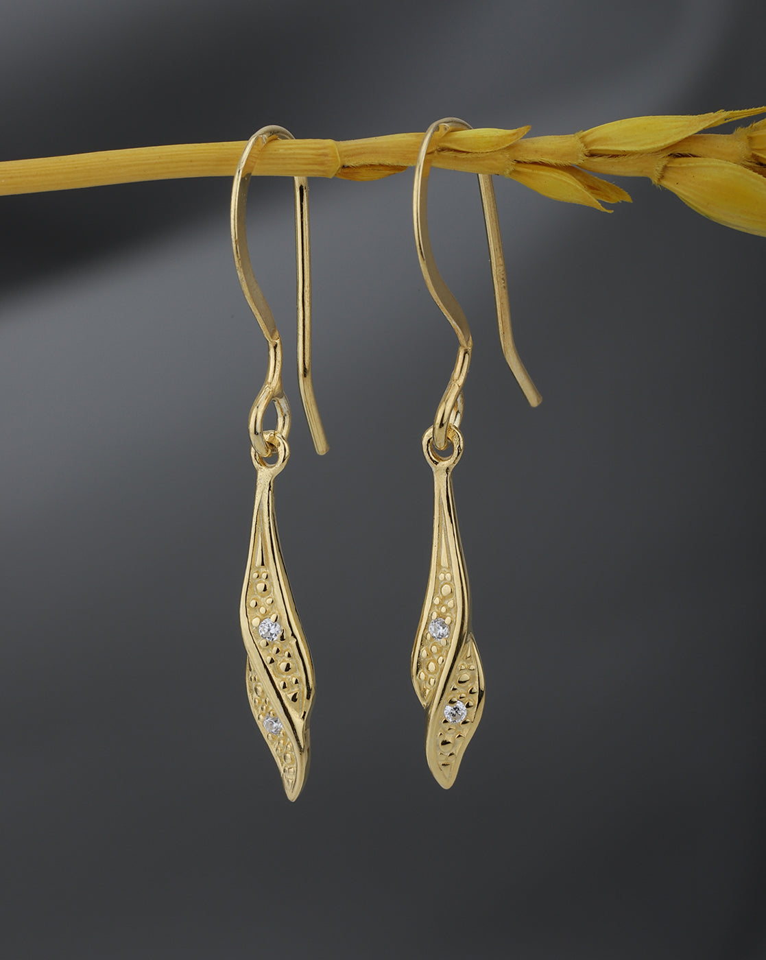 925 Sterling Silver 18kt Gold Plated CZ Contemporary Drop Earring