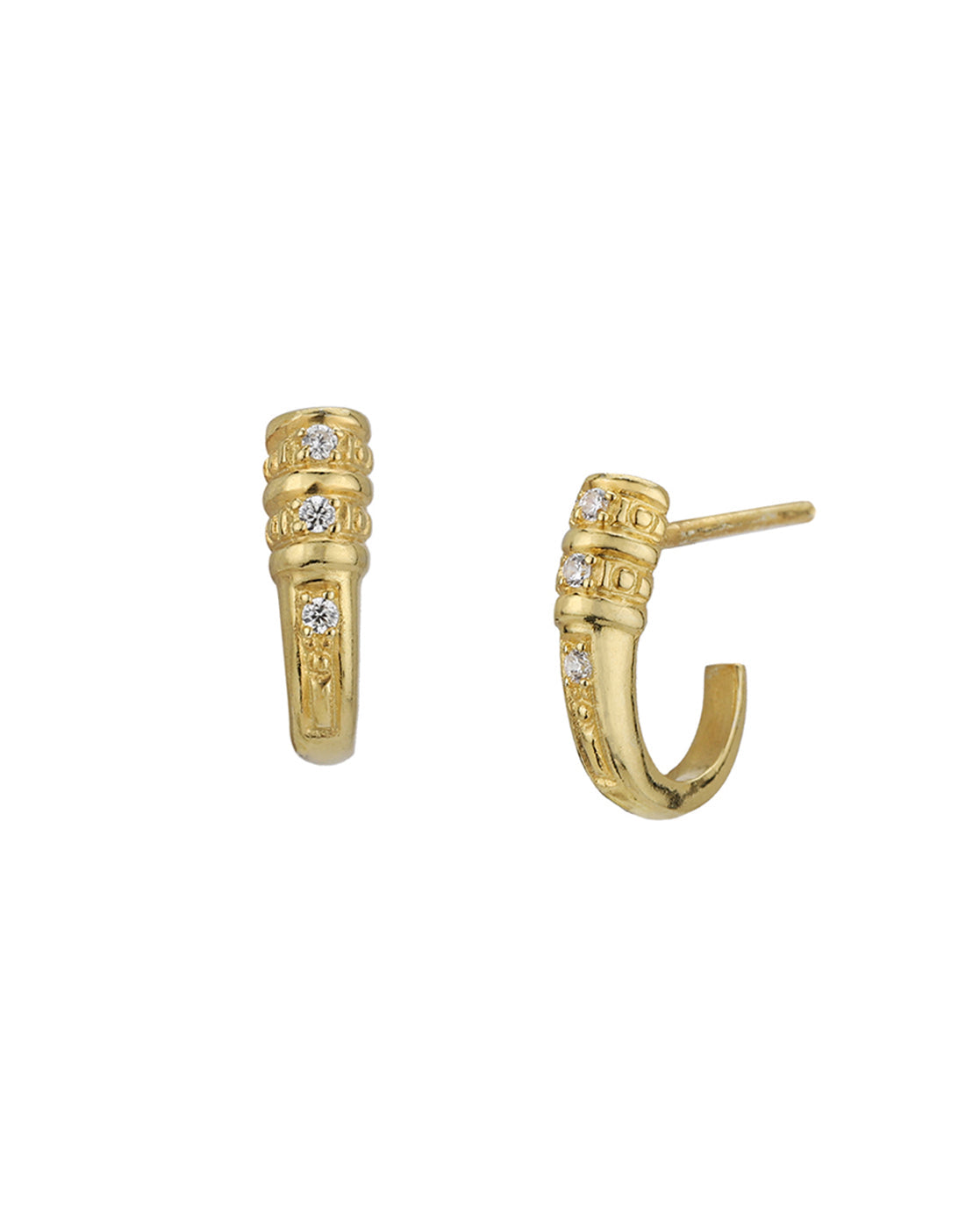 925 Sterling Silver 18kt Gold Plated CZ Contemporary Half Hoop Earring