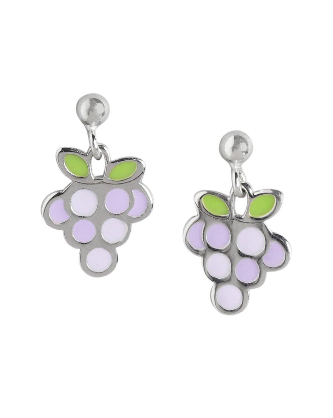 925 Sterling Silver Rhodium Plated with Green & Purple Enamel Grape Drop Earring