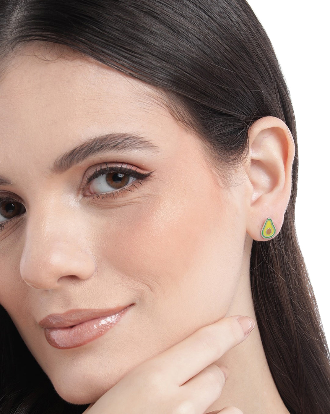 925 Sterling Silver Rhodium Plated with Enamel Avocado Stud Earring