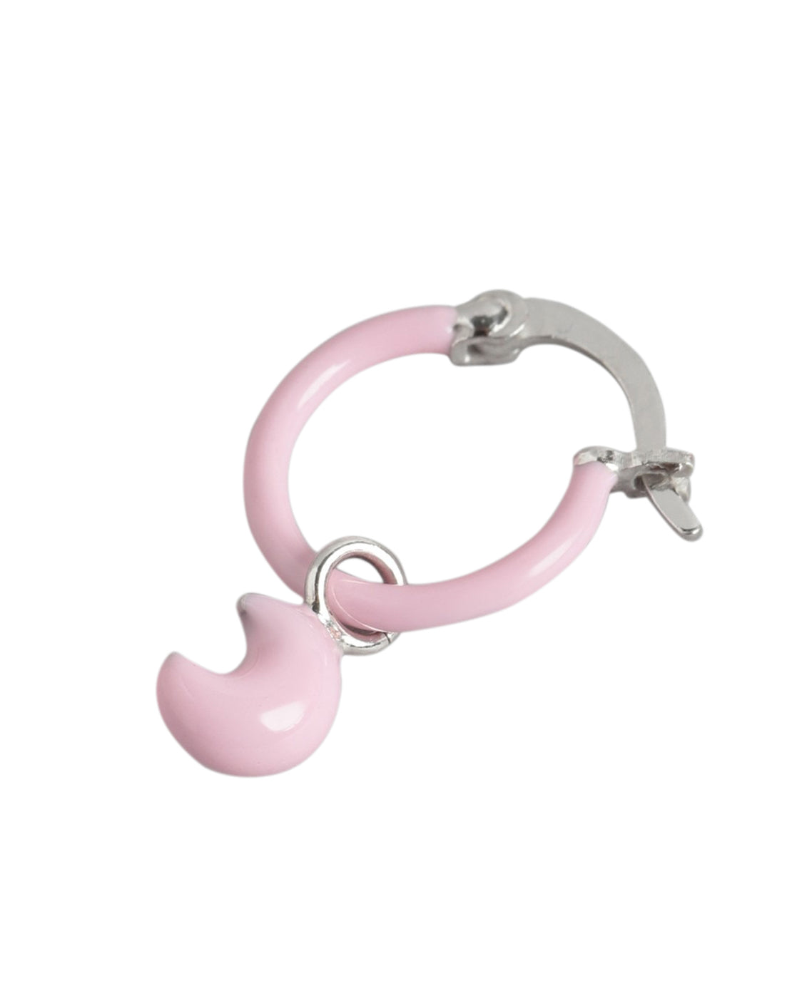 925 Sterling Silver Rhodium Plated Enamel Moon Hoop Earring