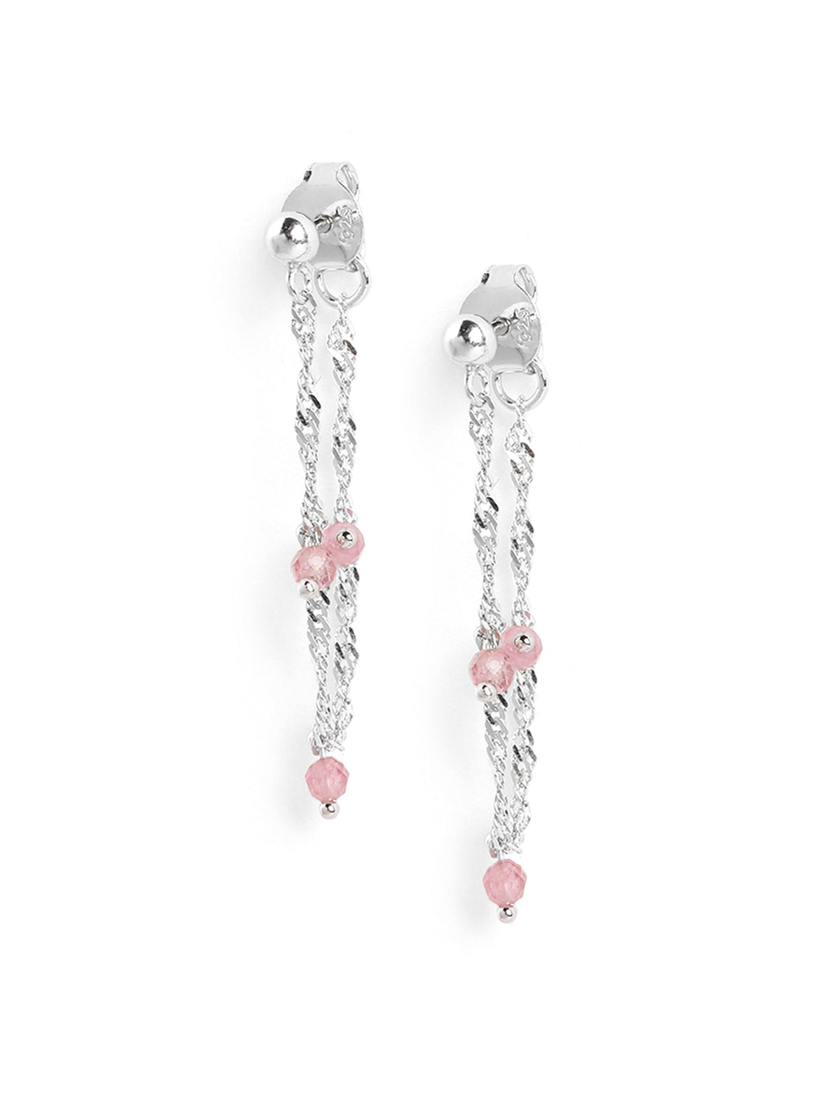 925 Sterling Silver Rhodium Plated Tourmaline Stud with Chain Earring