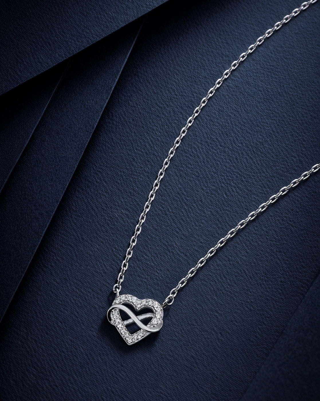925 Sterling Silver Rhodium Plated CZ Heart with Infinity Necklace
