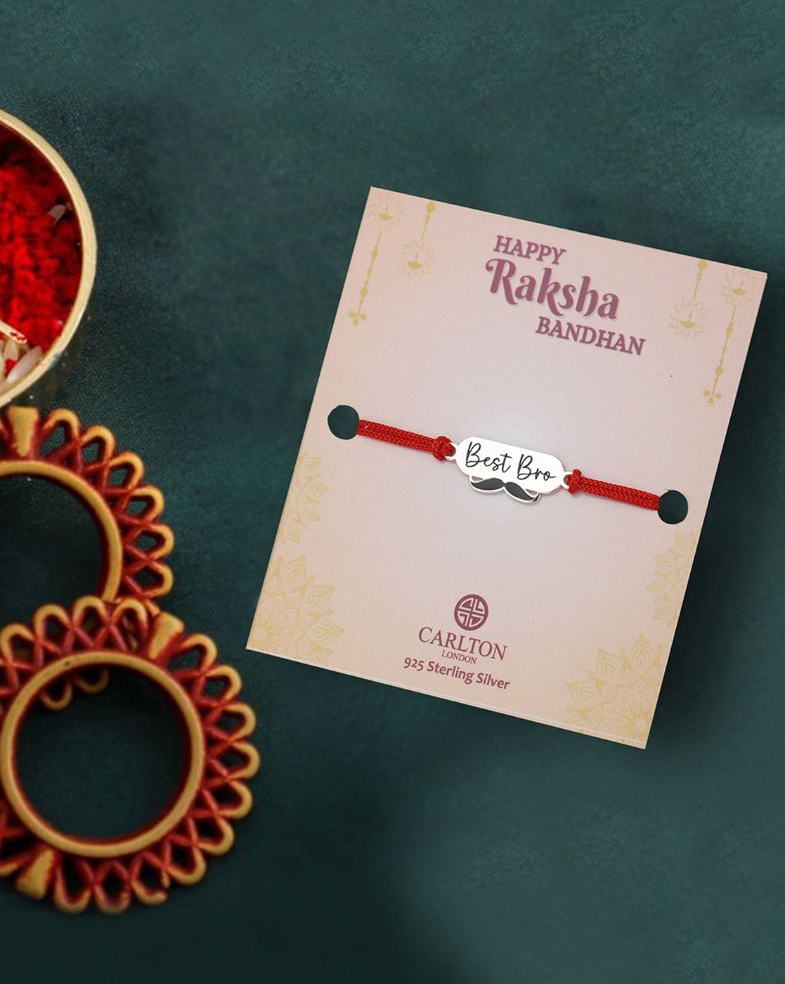 925 Pure Sterling Silver Engrave Best Brother and Silver Plated Enamel Mustache Rakhi