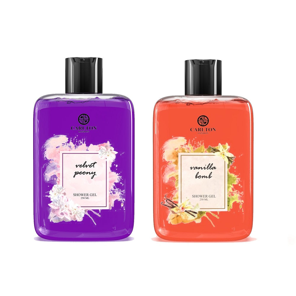 Women Combo Of Shower Gel Vanilla Bomb And Velvet Peony Soft & Fresh Body Wash - 250Ml Each