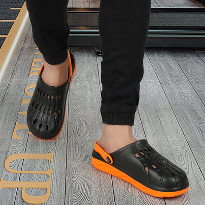 Men Two Tone Perforated Back Strap Clogs