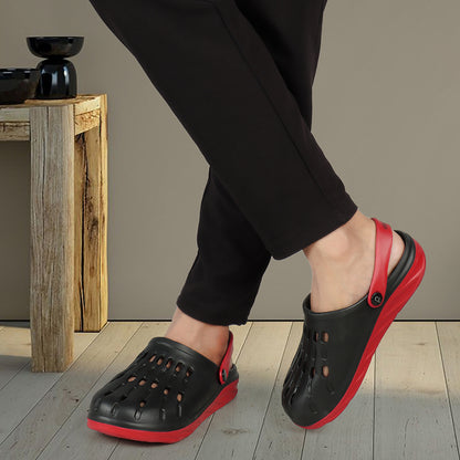 Men Two Tone Perforated Back Strap Clogs