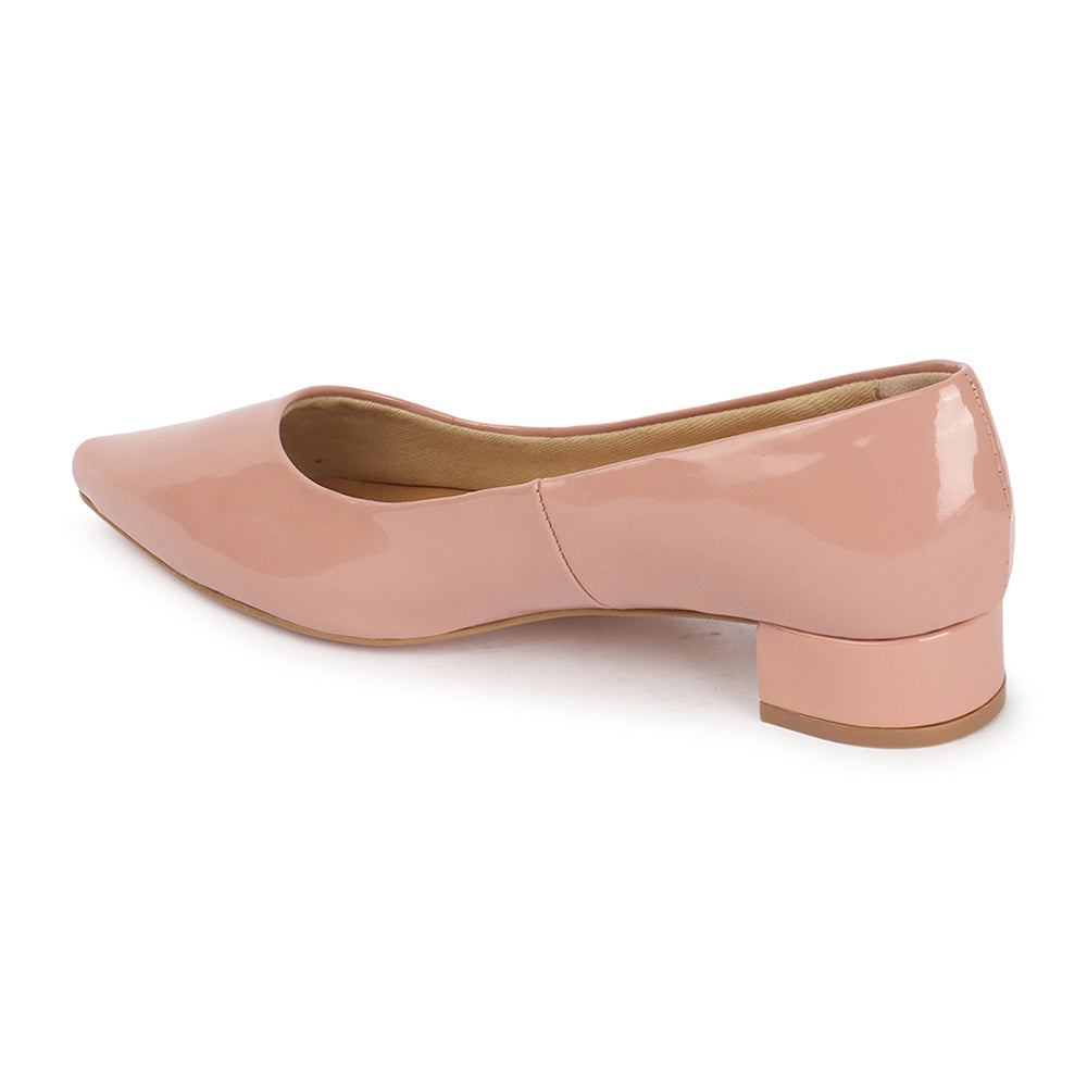 Metallic Gold Pointed Toe Block Heel Pumps