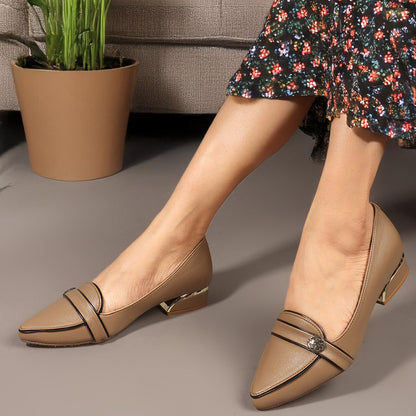 Women Solid Slip-On Block Heel Pump