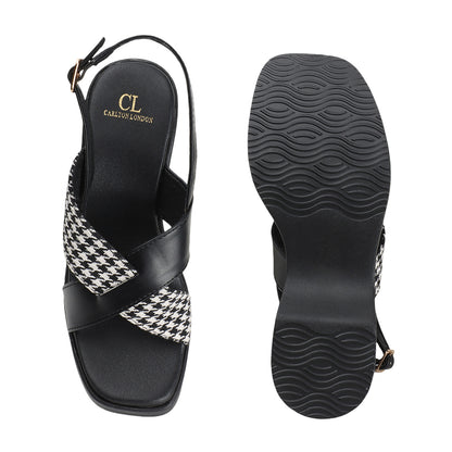 Women Black Printed Platform Heel Party Wear Sandals