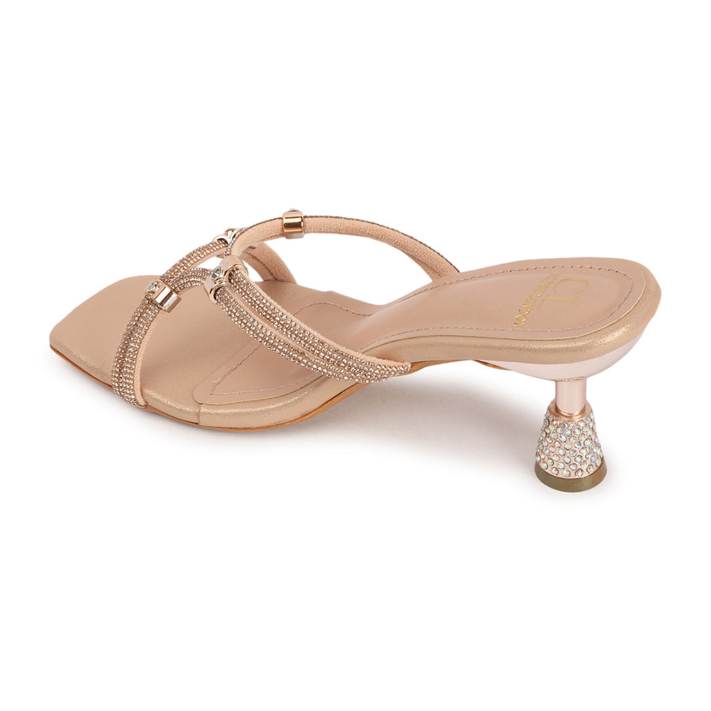 Women Square Toe Embellished Party Stiletto Sandals