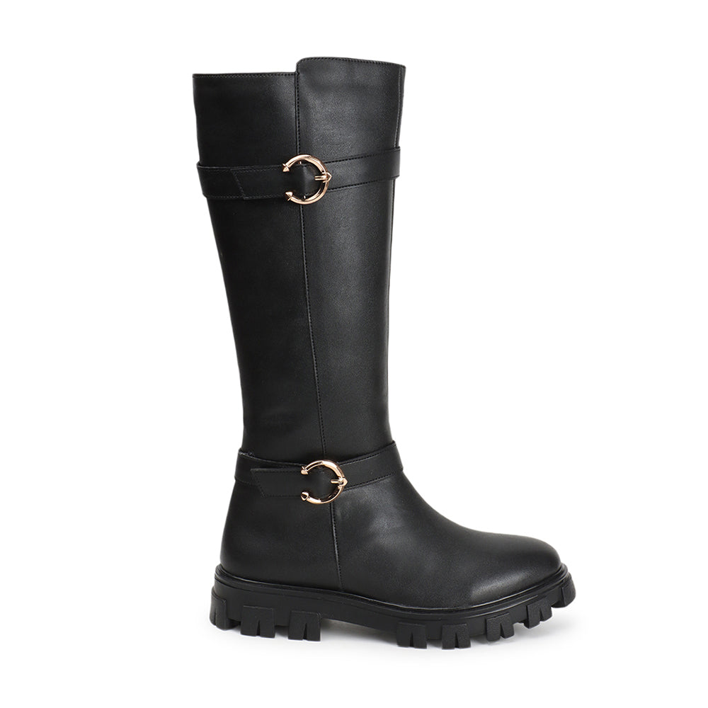 Women Block-Heeled Buckle Detail Winter Long  Boots