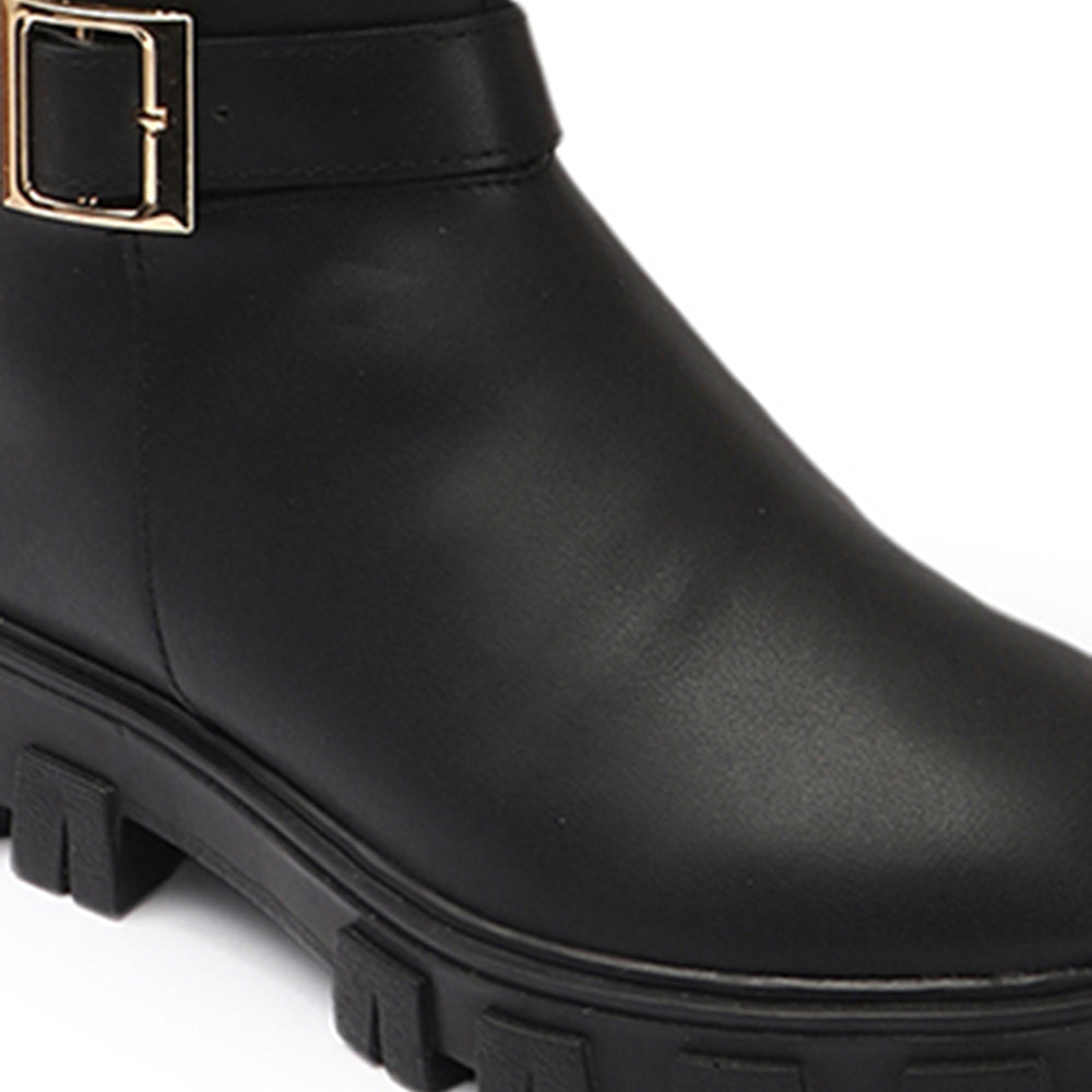 Women Block-Heeled Buckle Detail Winter Long  Boots