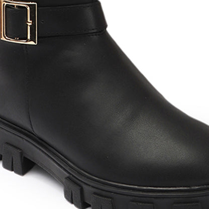 Women Block-Heeled Buckle Detail Winter Long  Boots