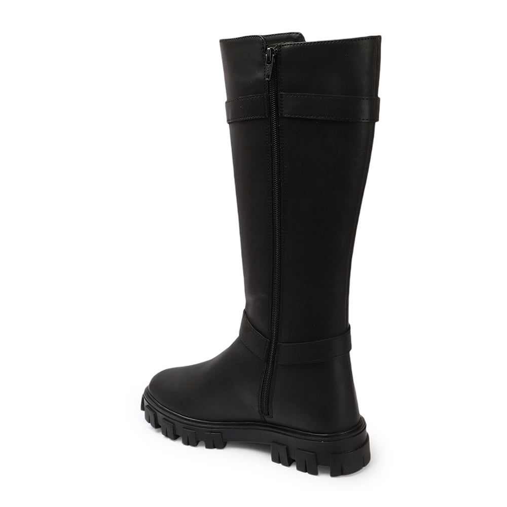 Women Block-Heeled Buckle Detail Winter Long  Boots