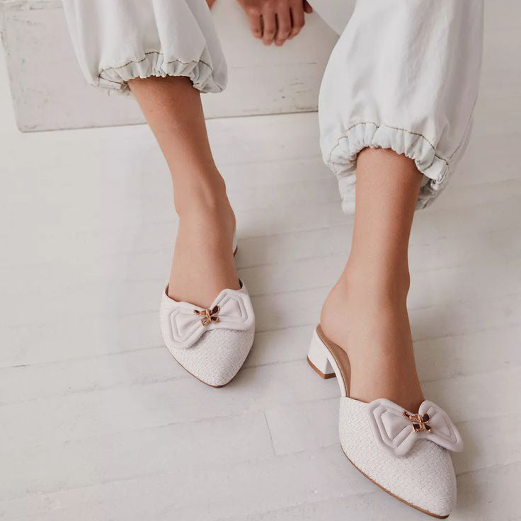 Elegant Textured Mules with Bow and Block Heel