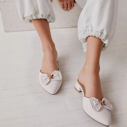 Elegant Textured Mules with Bow and Block Heel