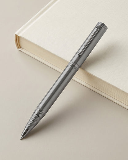 Metallic &amp; Silver Toned Luxury Ballpoint Roller Pen with Engraved Megnatic Cap and Metallic Finish Smooth Ink