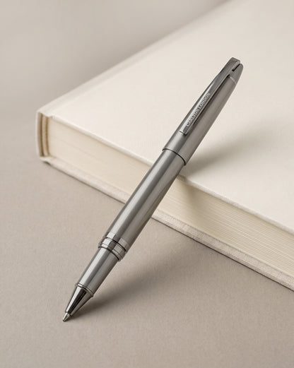 Grey &amp; Silver Toned Premium Executive Writing Roller Pen with Cap and Smooth Ink