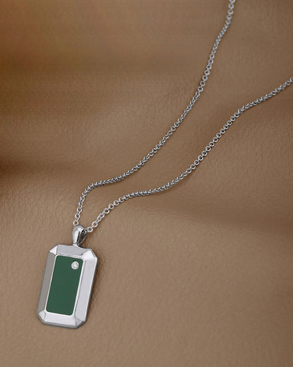 Men Rhodium Plated with CZ  and Accent Stone Enamel Pendant and Chain