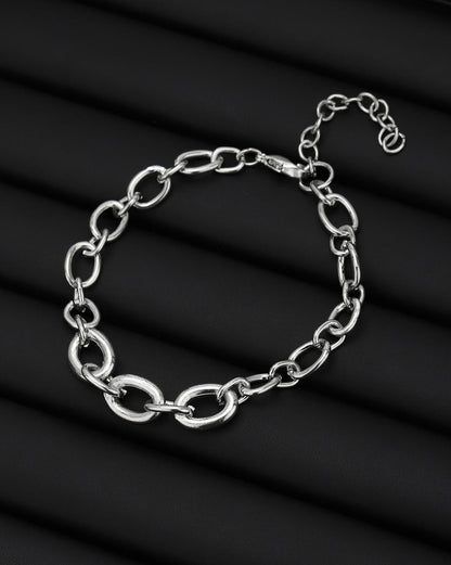 Men Silver Plated Link Adjustable Bracelet