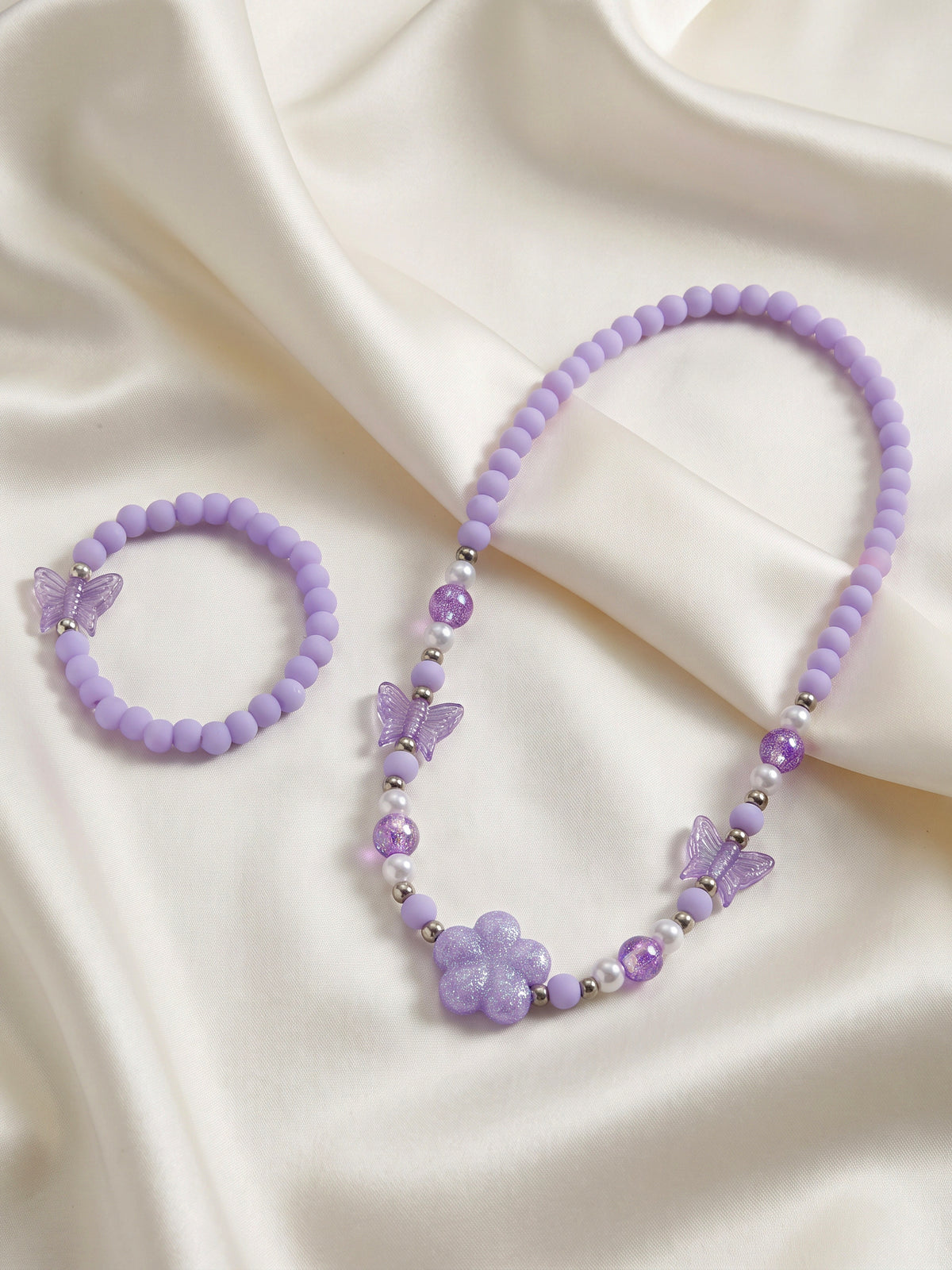 Butterfly and Flower Jewellery set with Lilac Beads for Girls
