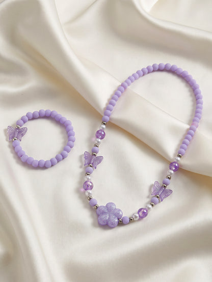Butterfly and Flower Jewellery set with Lilac Beads for Girls