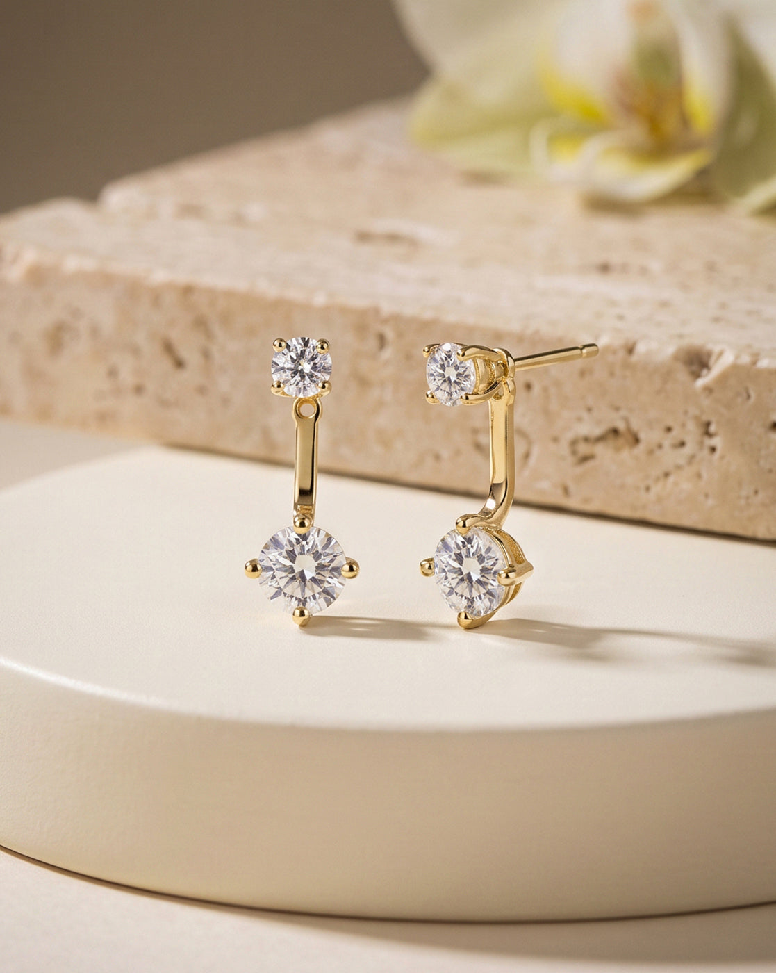 18Kt Gold-Plated CZ Solitaire Front &amp; Back Drop Earrings