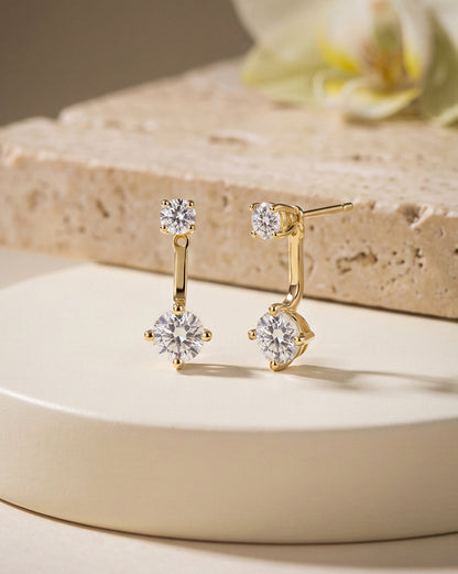 18Kt Gold-Plated CZ Solitaire Front &amp; Back Drop Earrings