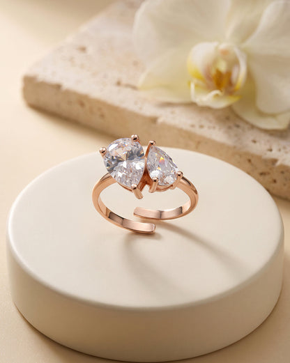 18Kt Rose Gold-Plated CZ Toi Et Moi Adjustable Ring