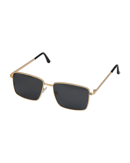 Unisex Gold and Black Toned Black Polarised Lens Rectangle Sunglasses