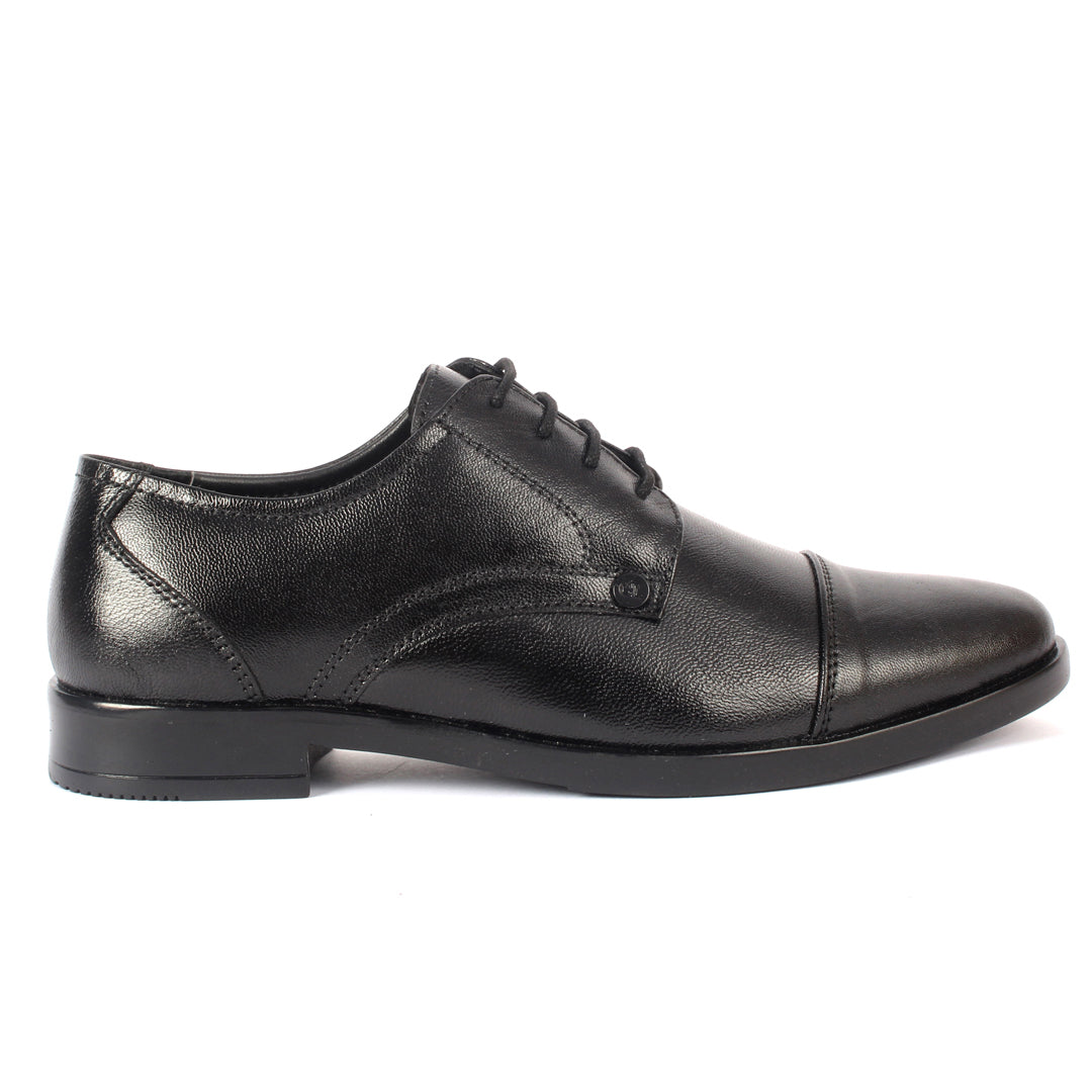 Carlton London Textured Cap-Toe Derby Leather Shoes for Men