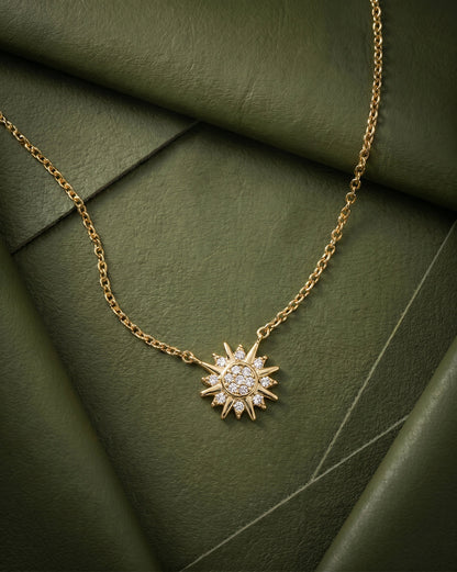 18kt Gold Plated CZ Glam Star Burst Pendant with Chain