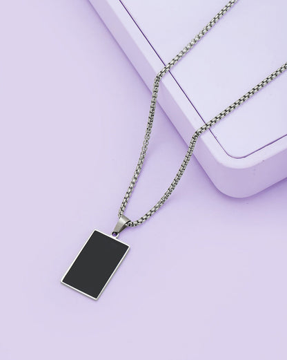 Men Stainless Steel Square Enamel Pendant and Chain