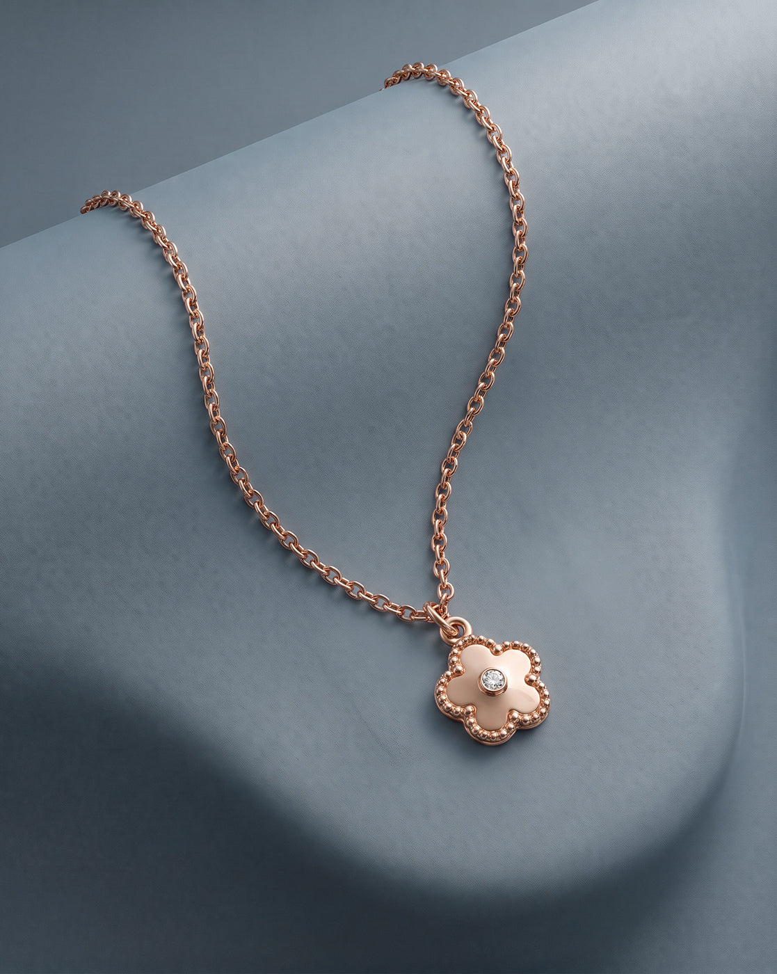 18kt Rose Gold Plated CZ Floral Pendant and Chain