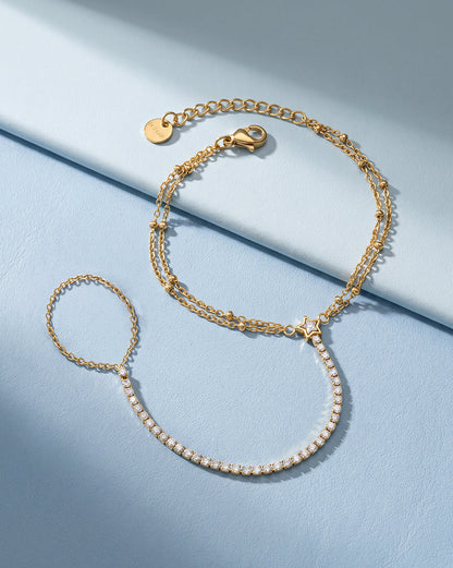 Premium Gold Plated Star CZ studded Hand Chain Bracelet